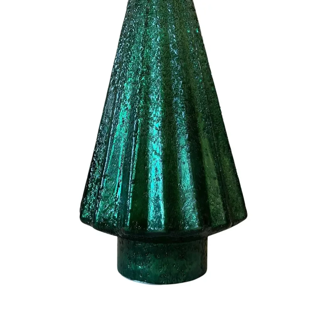 Illuminated Glass Christmas Tree 14.5in Iridescent GREEN Chic Holiday Decor New